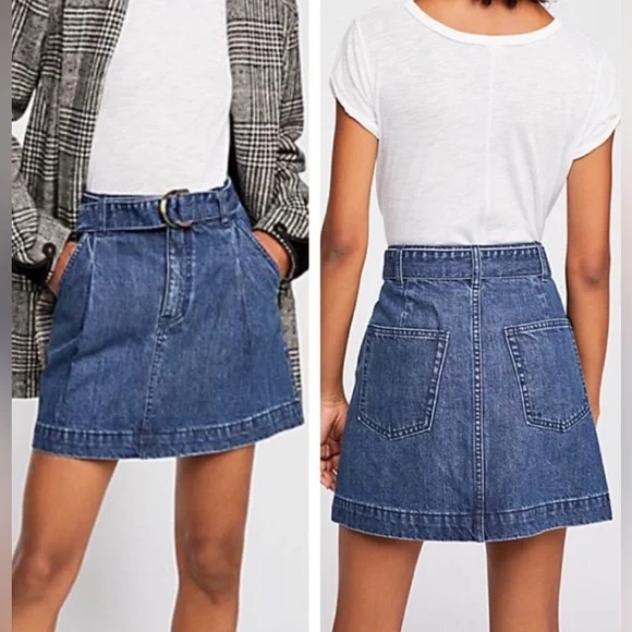 Free People Belted Jade Denim Skirt (NWT) - Picture 1 of 5